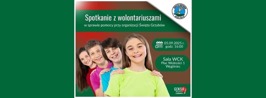 Grafika w sprawie spotkania z wolontariuszami w sprawie organizacji Święta Grzybów